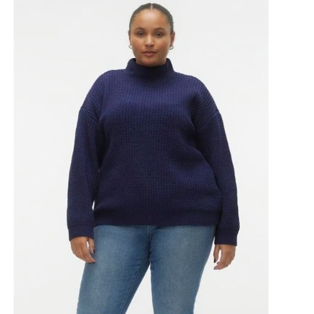 Vero Moda Mock Neck Pullover Casual Relaxed Sweater Blue Women's Size 3X NEW!